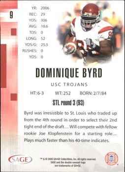 2006 SAGE #9 Dominique Byrd Back