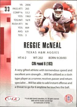 2006 SAGE #33 Reggie McNeal Back