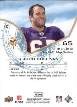 2008 SP Authentic #122 John Sullivan Back