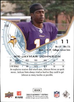 2008 SP Authentic #154 Jaymar Johnson Back