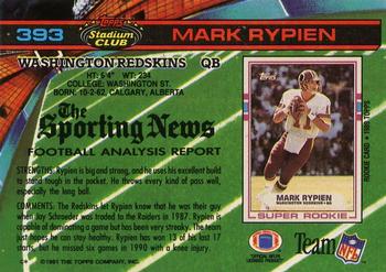 1991 Stadium Club - Super Bowl XXVI #393 Mark Rypien Back