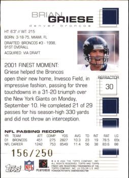 2002 Finest - Refractors #30 Brian Griese Back
