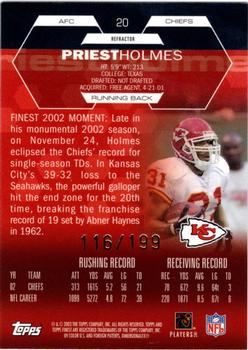 2003 Finest - Refractors #20 Priest Holmes Back