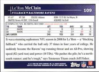 2009 Topps #109 Le'Ron McClain Back