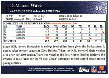 2009 Topps #80 DeMarcus Ware Back