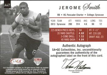 2014 SAGE Autographed - Master Edition #47 Jerome Smith Back