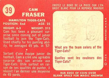 1958 Topps CFL #39 Cam Fraser Back