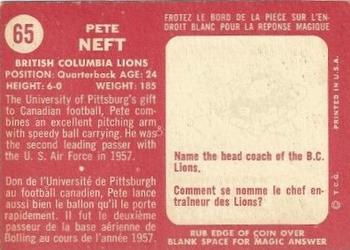 1958 Topps CFL #65 Pete Neft Back