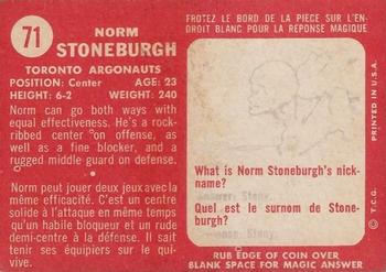 1958 Topps CFL #71 Norm Stoneburgh Back
