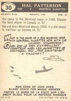 1959 Topps CFL #30 Hal Patterson Back