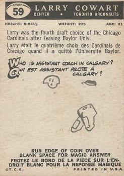 1959 Topps CFL #59 Larry Cowart Back