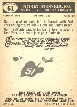 1959 Topps CFL #61 Norm Stoneburgh Back