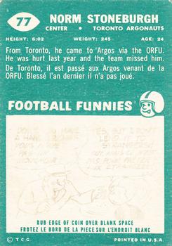 1960 Topps CFL #77 Norm Stoneburgh Back