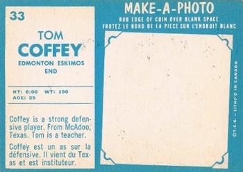 1961 Topps CFL #33 Tom Coffey Back