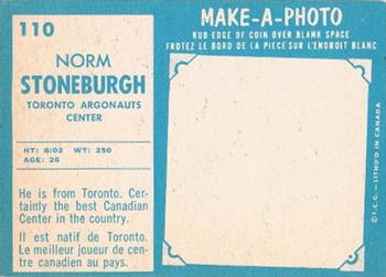 1961 Topps CFL #110 Norm Stoneburgh Back