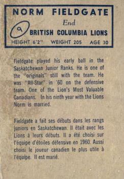 1962 Topps CFL #9 Norm Fieldgate Back