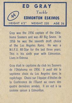 1962 Topps CFL #44 Ed Gray Back