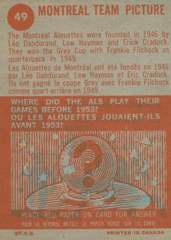1963 Topps CFL #49 Montreal Alouettes Back