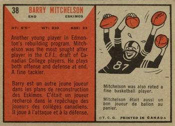 1965 Topps CFL #38 Barry Mitchelson Back