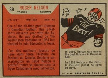 1965 Topps CFL #39 Roger Nelson Back
