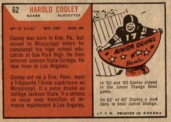 1965 Topps CFL #62 Harold Cooley Back