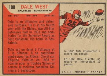 1965 Topps CFL #100 Dale West Back