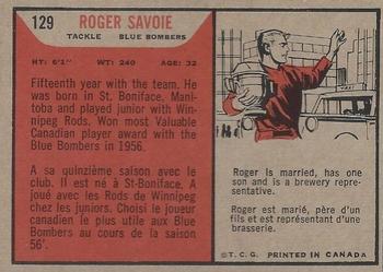 1965 Topps CFL #129 Roger Savoie Back
