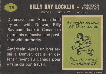 1970 O-Pee-Chee CFL #18 Billy Ray Locklin Back