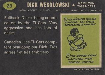 1970 O-Pee-Chee CFL #23 Dick Wesolowski Back