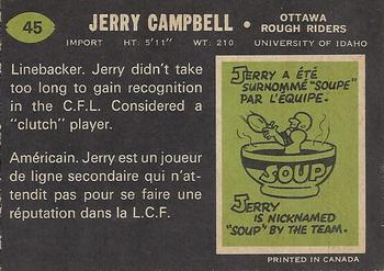 1970 O-Pee-Chee CFL #45 Jerry Campbell Back