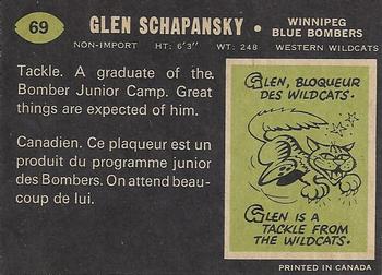 1970 O-Pee-Chee CFL #69 Glen Schapansky Back