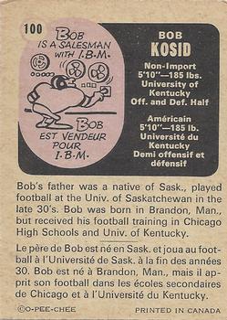 1971 O-Pee-Chee CFL #100 Bob Kosid Back