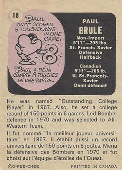 1971 O-Pee-Chee CFL #18 Paul Brule Back