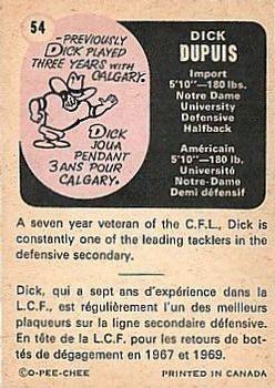 1971 O-Pee-Chee CFL #54 Dick Dupuis Back