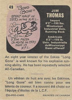 1971 O-Pee-Chee CFL #49 Jim Thomas Back
