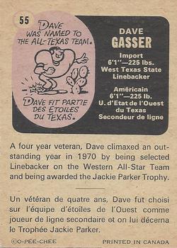 1971 O-Pee-Chee CFL #55 Dave Gasser Back