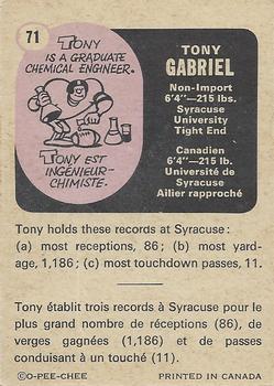 1971 O-Pee-Chee CFL #71 Tony Gabriel Back