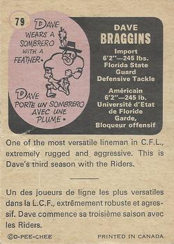 1971 O-Pee-Chee CFL #79 Dave Braggins Back