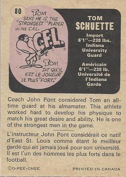 1971 O-Pee-Chee CFL #80 Tom Schuette Back