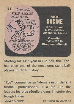 1971 O-Pee-Chee CFL #82 Moe Racine Back