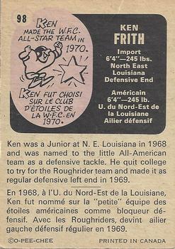 1971 O-Pee-Chee CFL #98 Ken Frith Back