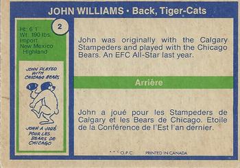 1972 O-Pee-Chee CFL #2 John Williams Back