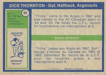 1972 O-Pee-Chee CFL #33 Dick Thornton Back