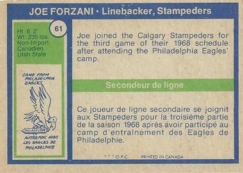 1972 O-Pee-Chee CFL #61 Joe Forzani Back