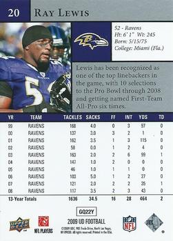 2009 Upper Deck #20 Ray Lewis Back