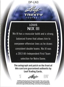 2014 Leaf Trinity - Jumbo Patch Silver #DP-LN3 Louis Nix III Back