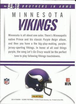 2014 Score - Brothers in Arms Blue #BA-18 Minnesota Vikings Back