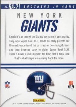 2014 Score - Brothers in Arms Blue #BA-21 New York Giants Back