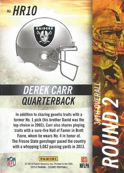 2014 Score - Hot Rookies #HR10 Derek Carr Back