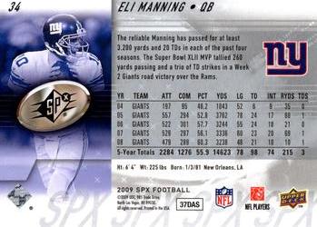 2009 SPx #34 Eli Manning Back